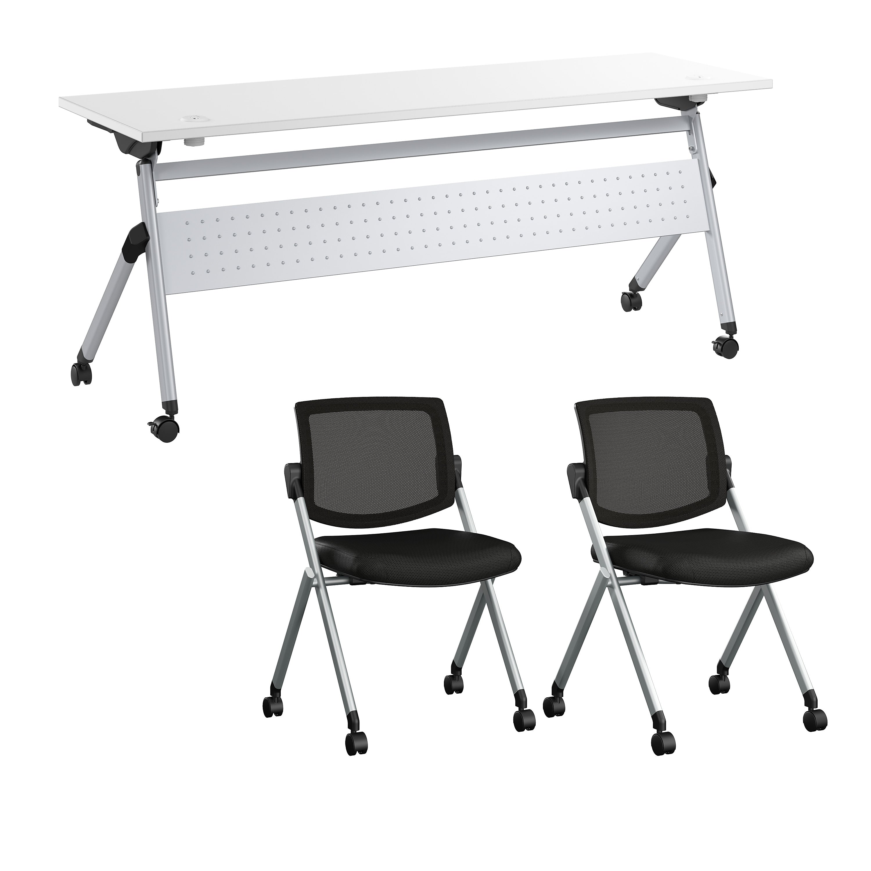 Bush Business Furniture Envision 72"W Foldable Training Room Table with 2 Chairs, White (NVS008WH)