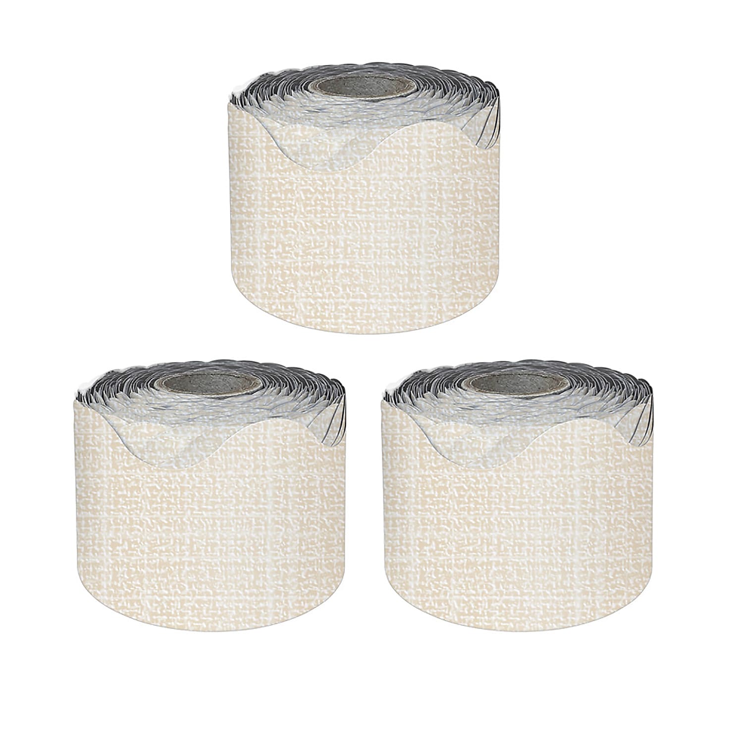 Carson Dellosa Education Linen Rolled Scalloped Borders, 3" x 65', Linen, 3/Bundle (CD-108505-3)