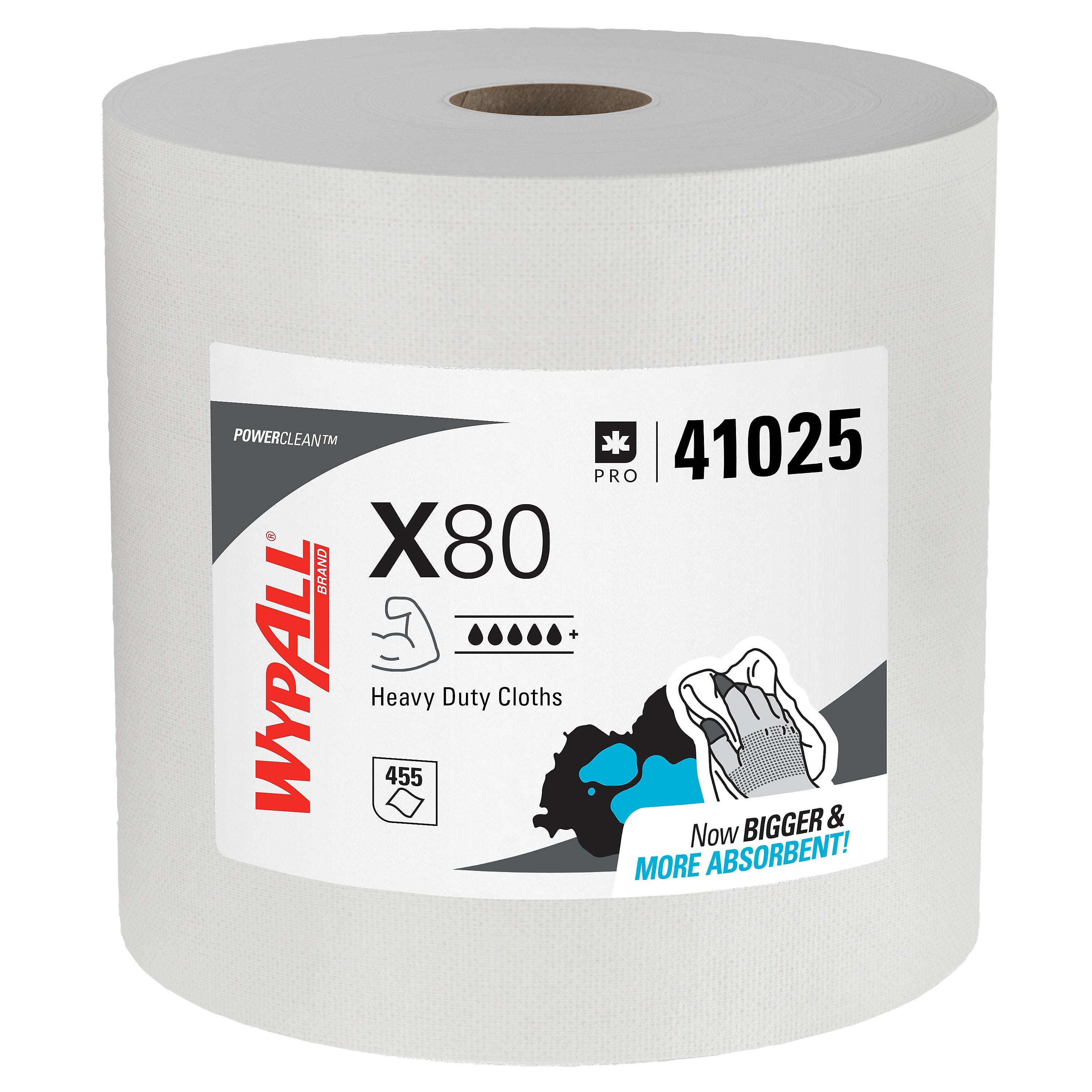 WypAll PowerClean X80 Fabric Cleaning Wipers, White, 455 Sheets/Roll (41025)