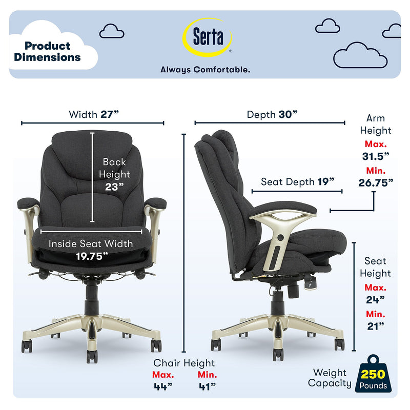 Serta Works Ergonomic Fabric Swivel Executive Chair with Back in Motion Technology, Dark Gray (44186E)