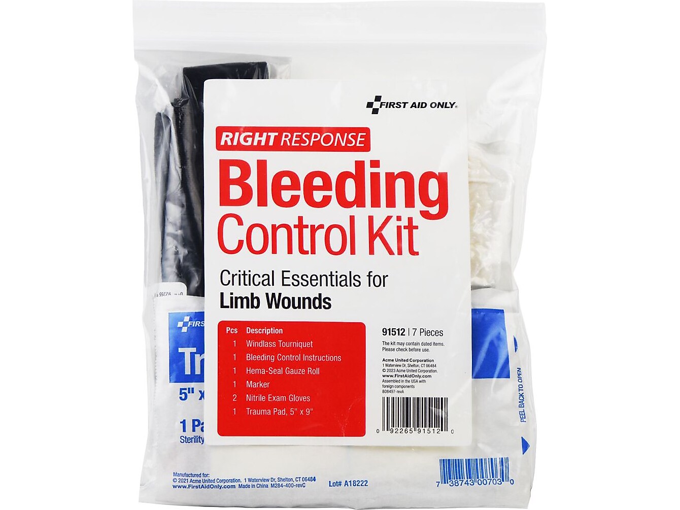 First Aid Only Right Response 7-Piece Bleeding Control Kit, Limb Wounds (91512)