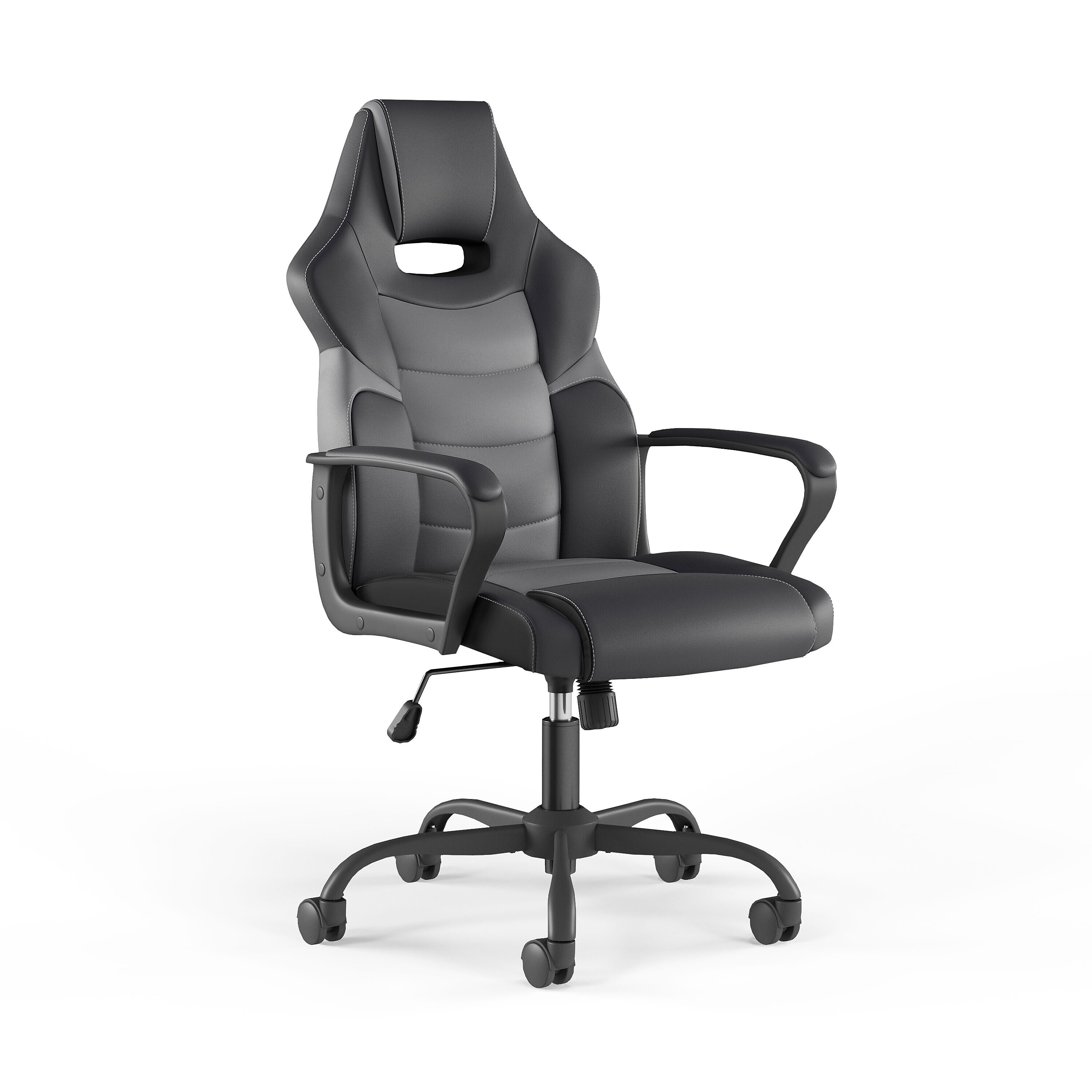 Staples Emerge Vector Luxura Faux Leather Gaming Chair, Black & Gray (61108)