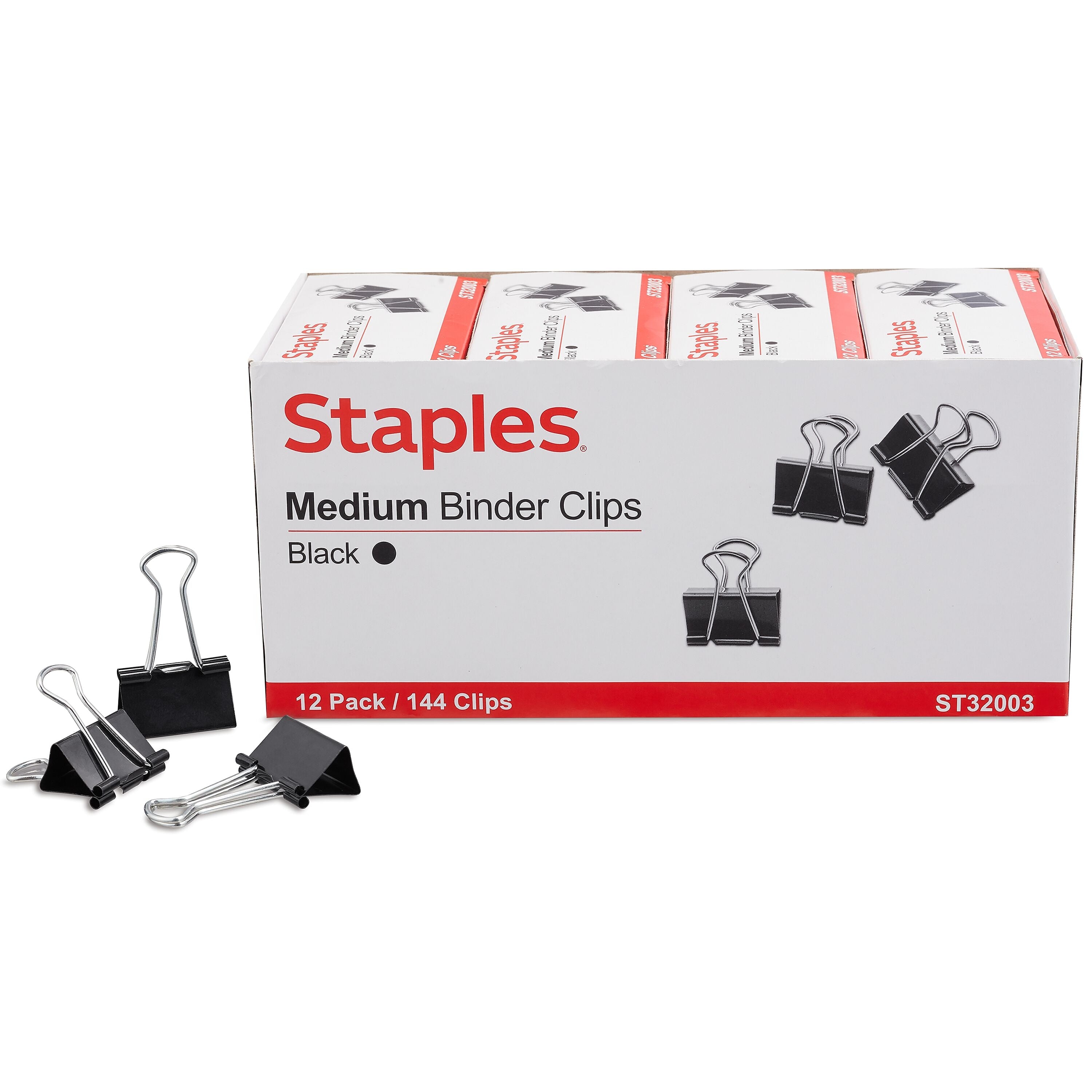 Staples Medium Binder Clips, 0.63" Capacity, Black, 144 Clips/Pack (ST32003/32003)