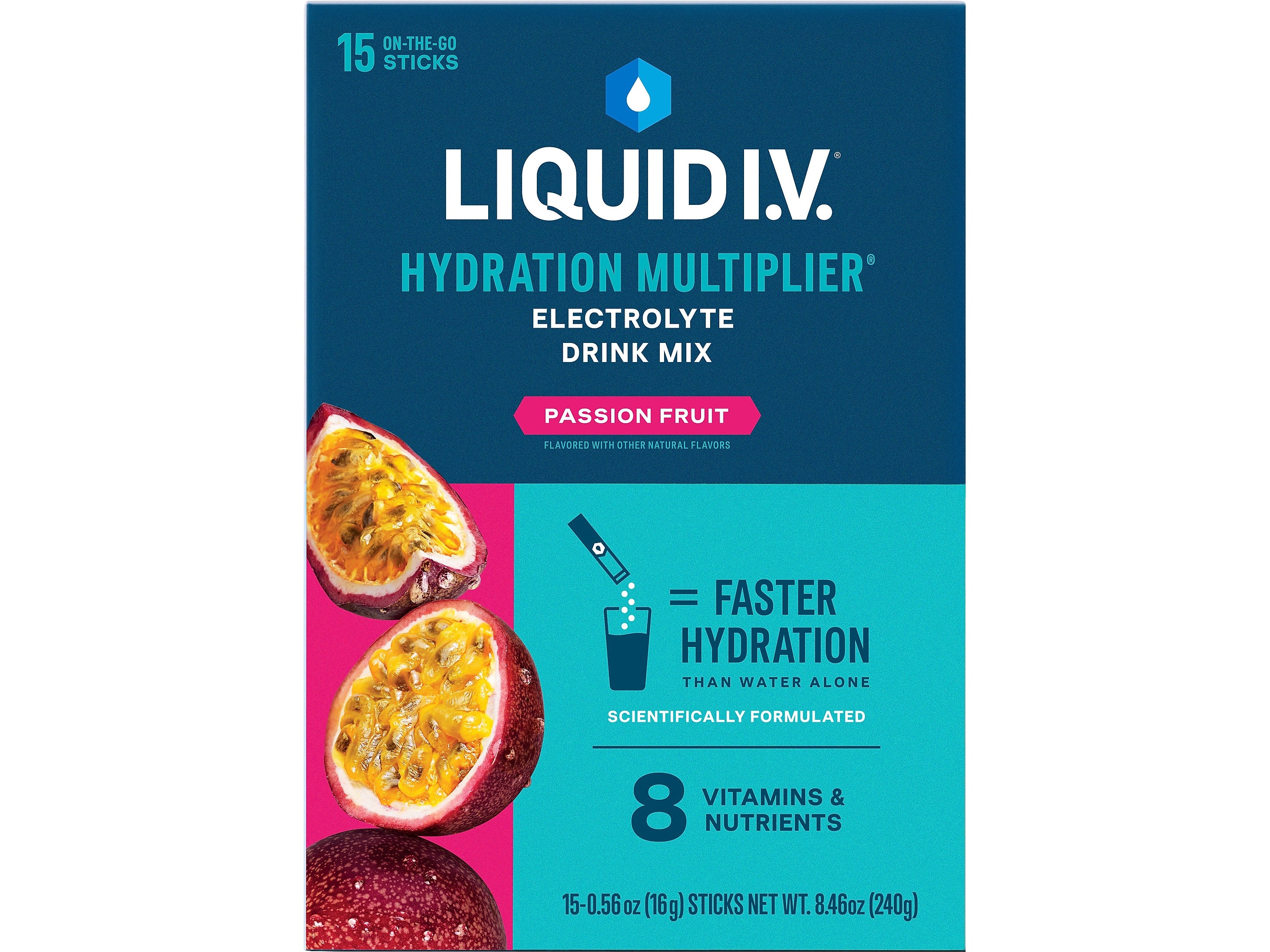LIQUID I.V. Hydration Multiplier Passion Fruit Electrolyte Powder Drink Mix, 0.56 oz., 15 Sticks/Pack (LVM-1503)