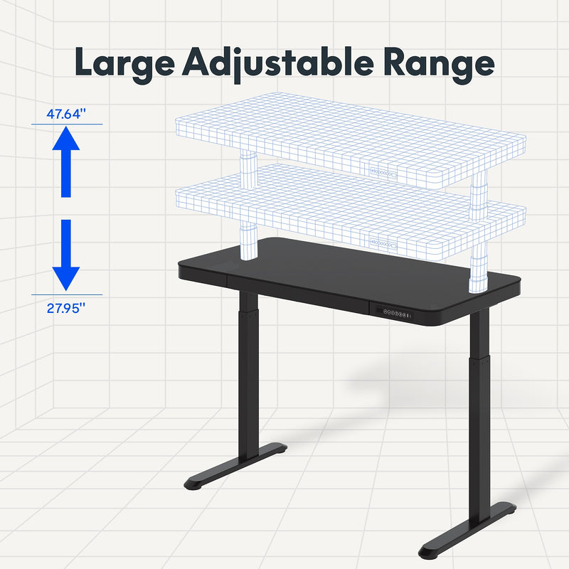 FlexiSpot EG9 48"W Electric Adjustable Glass Top Standing Desk, Black (EG9B-E)