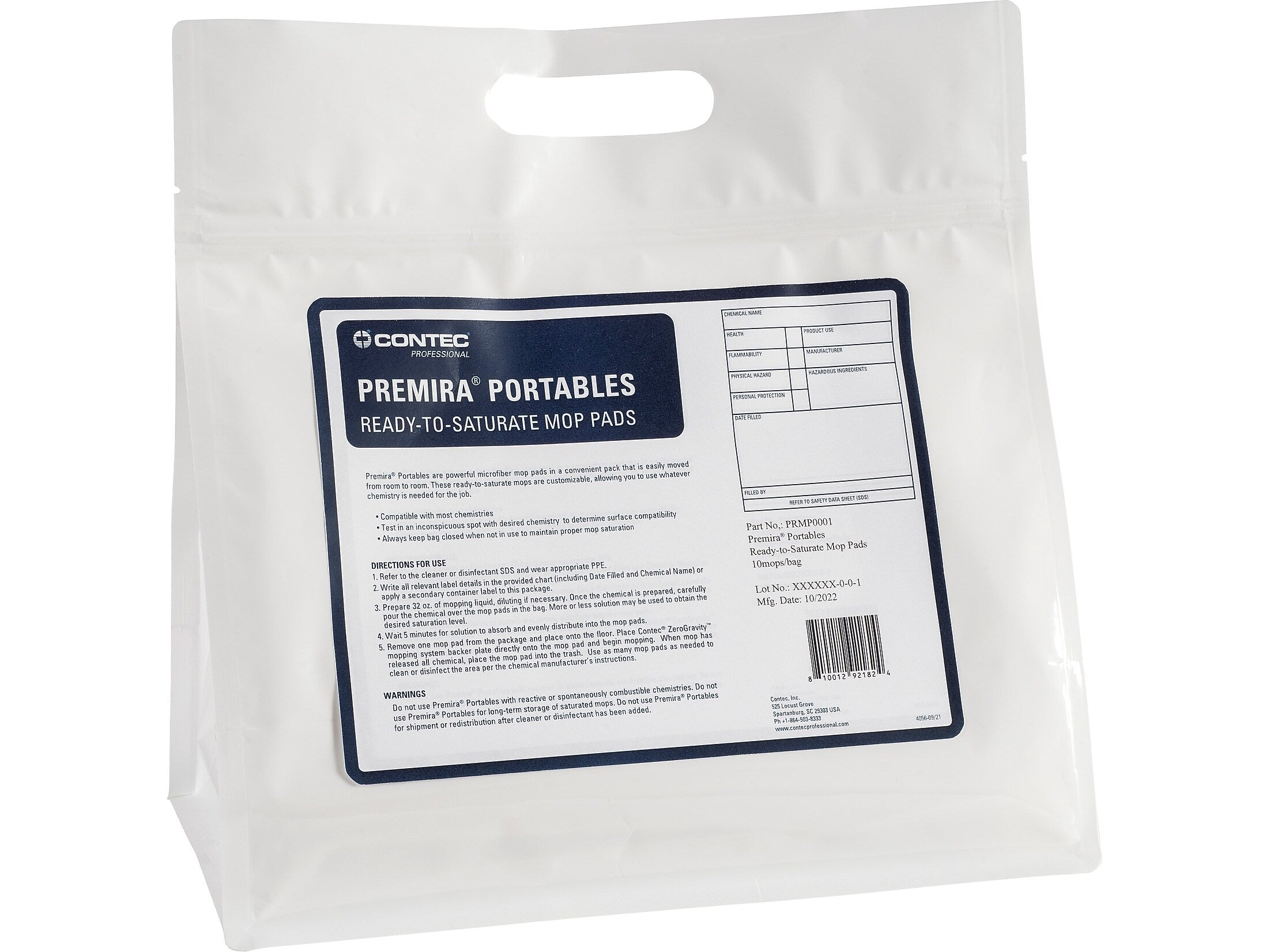 Contec Premira Portables Mop Pad, 10/Pouch, 28 Pouches/Case (PRMP0001)