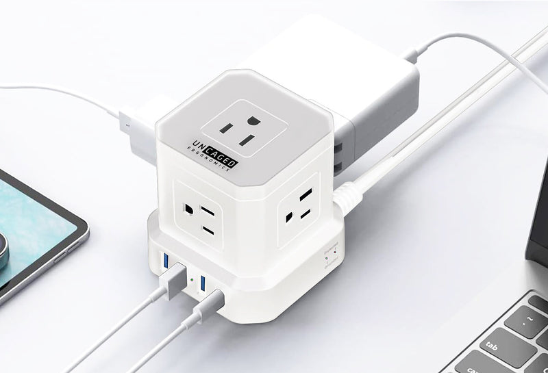 Uncaged Ergonomics Cube 5-Outlet 4-USB Port Surge Protector, 10', White (PC-w-c)