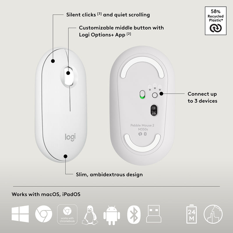 Logitech Pebble 2 Wireless Keyboard and Optical Mouse Combo, Tonal White (920-012198)