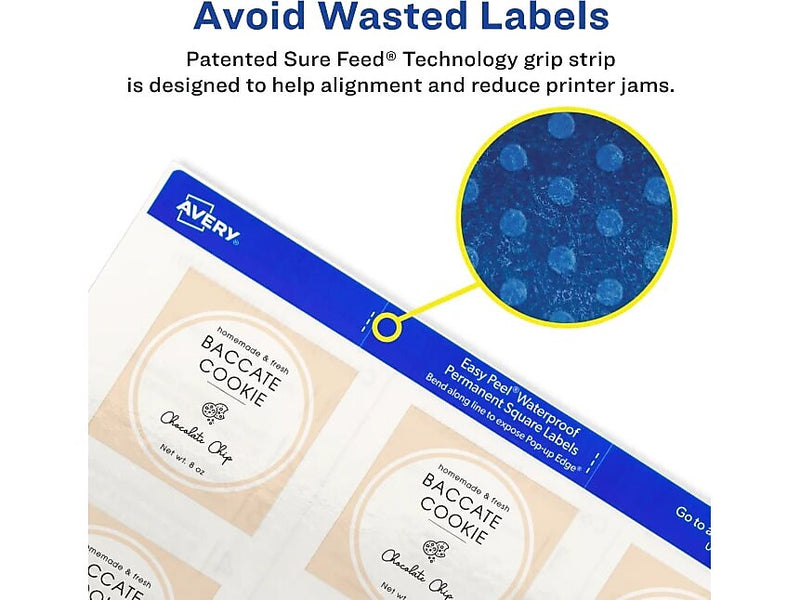 Avery Waterproof Laser/Pigment-Inkjet Square Labels, 2" x 2", Glossy White, 96 Labels/Pack (64510)