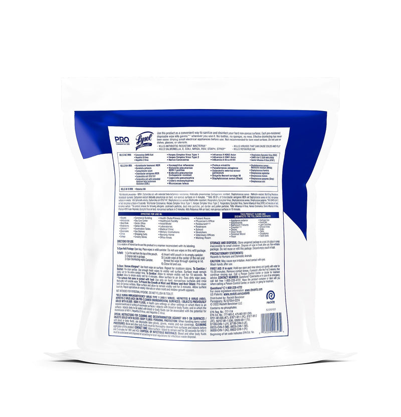 Lysol Pro Disinfecting Wipes, Lemon & Lime Blossom Scent, 800 Wipes/Refill Bag, 2 Bags/Carton (1920099857)