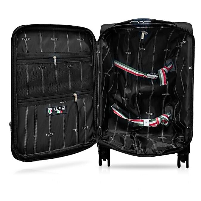 TUCCI 20" Hardside Carry-On Suitcase, 4-Wheeled Spinner, TSA Checkpoint Friendly, Black (T0473-20in-BLK)