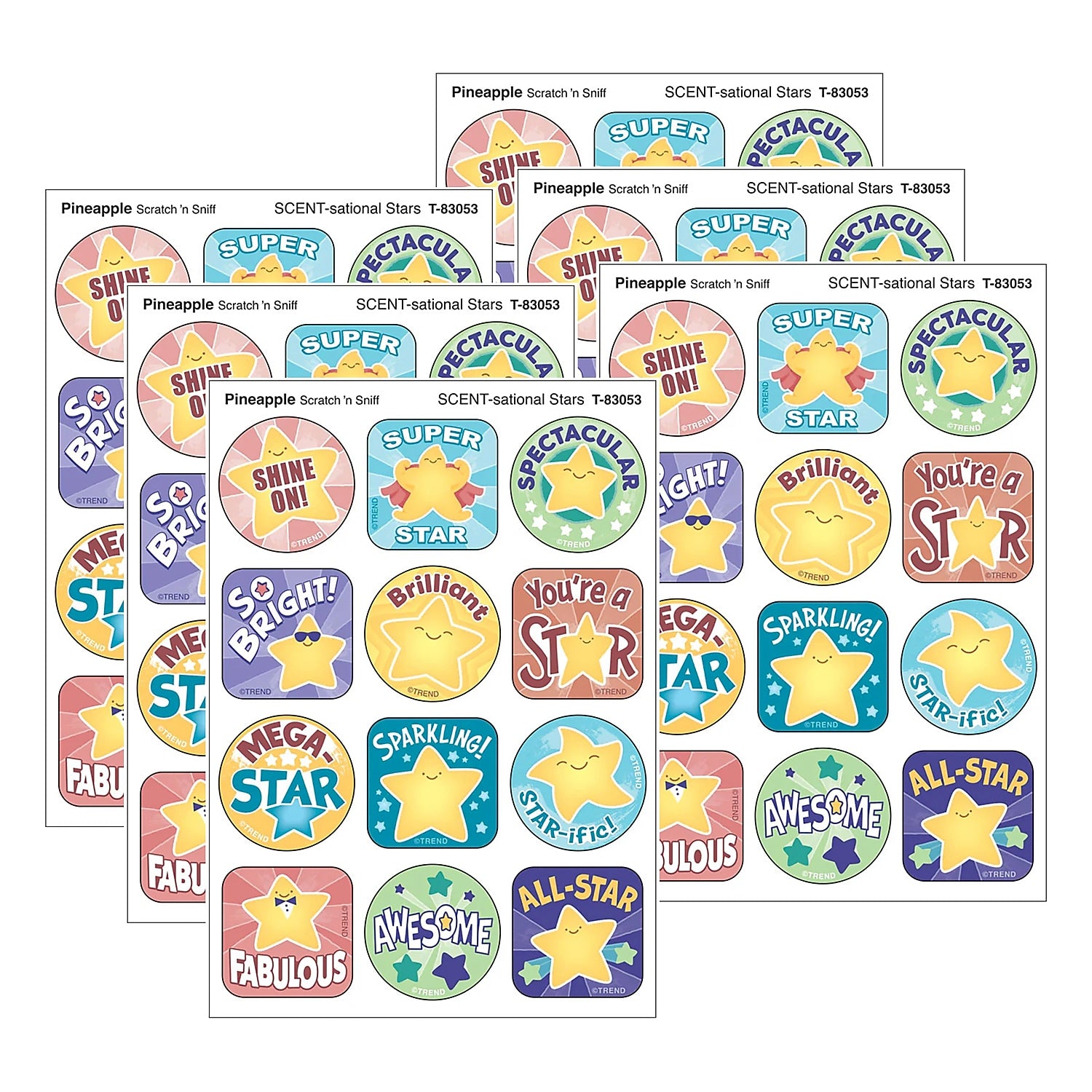 Trend Enterprises SCENT-sational Stars Pineapple Scent Scratch 'n Sniff Stinky Stickers, Multicolored, 48/Pack, 6/Packs/Bundle
