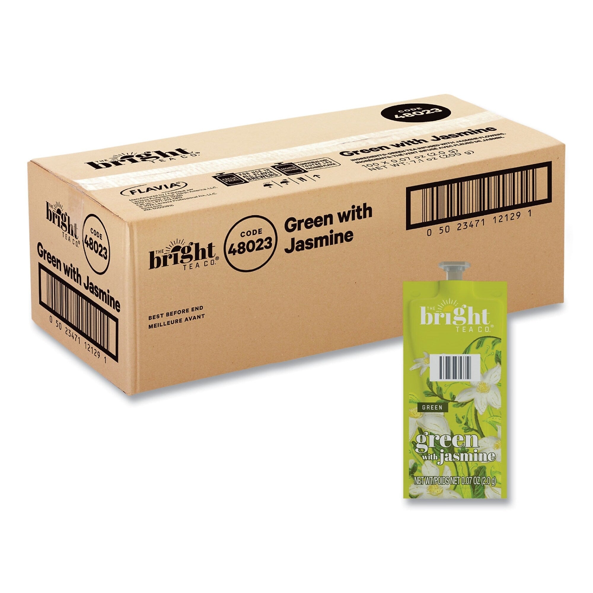 FLAVIA The Bright Tea Co. Green with Jasmine Tea Freshpack, Green with Jasmine, 0.07 oz Pouch, 100/Carton