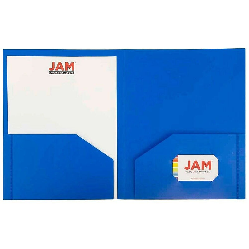 JAM Paper Heavy Duty 2 Pocket Folder, Plastic, Assorted Primary Colors, 12/Pack (383Hrgbyopb)