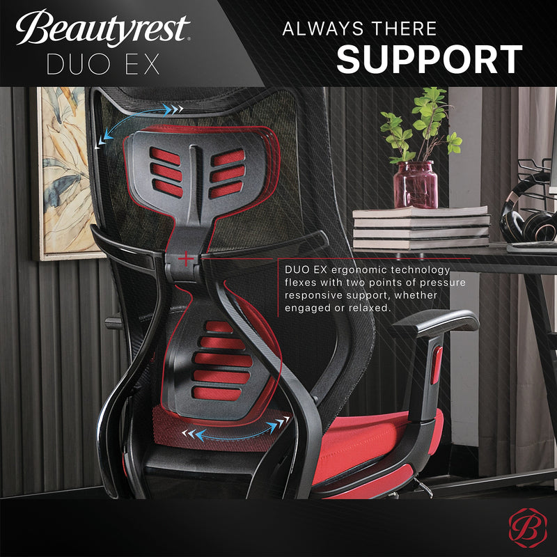 Beautyrest Duo-EX Ergonomic Mesh Swivel Computer Chair, Red (60051-RED)