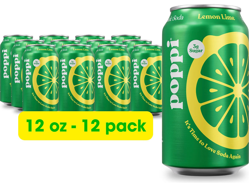 Poppi Prebiotic Lemon-Lime Soda, 12 fl. oz., 12 Cans/Case (XNA71034)
