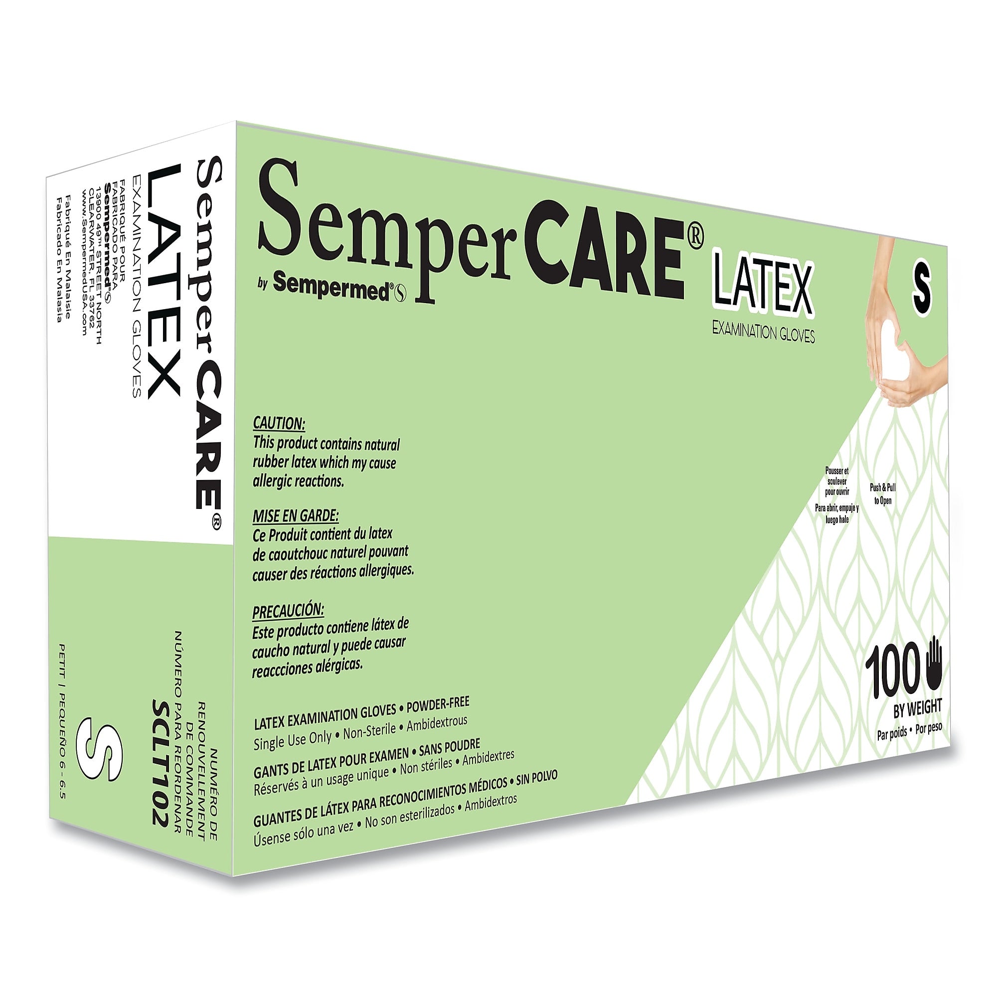 SemperCare Latex Examination Gloves, Cream, Small, 100/Box, 10 Boxes/Carton