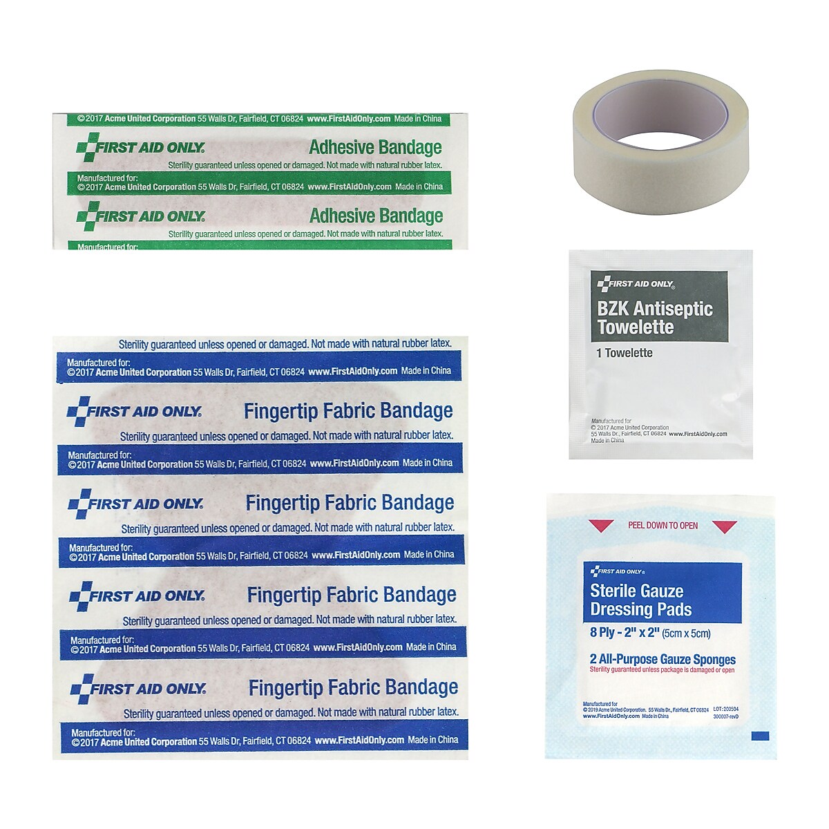 First Aid Only Classroom Single Use Pack Refill, 9 Pieces, 25 Packs/Carton (91574)