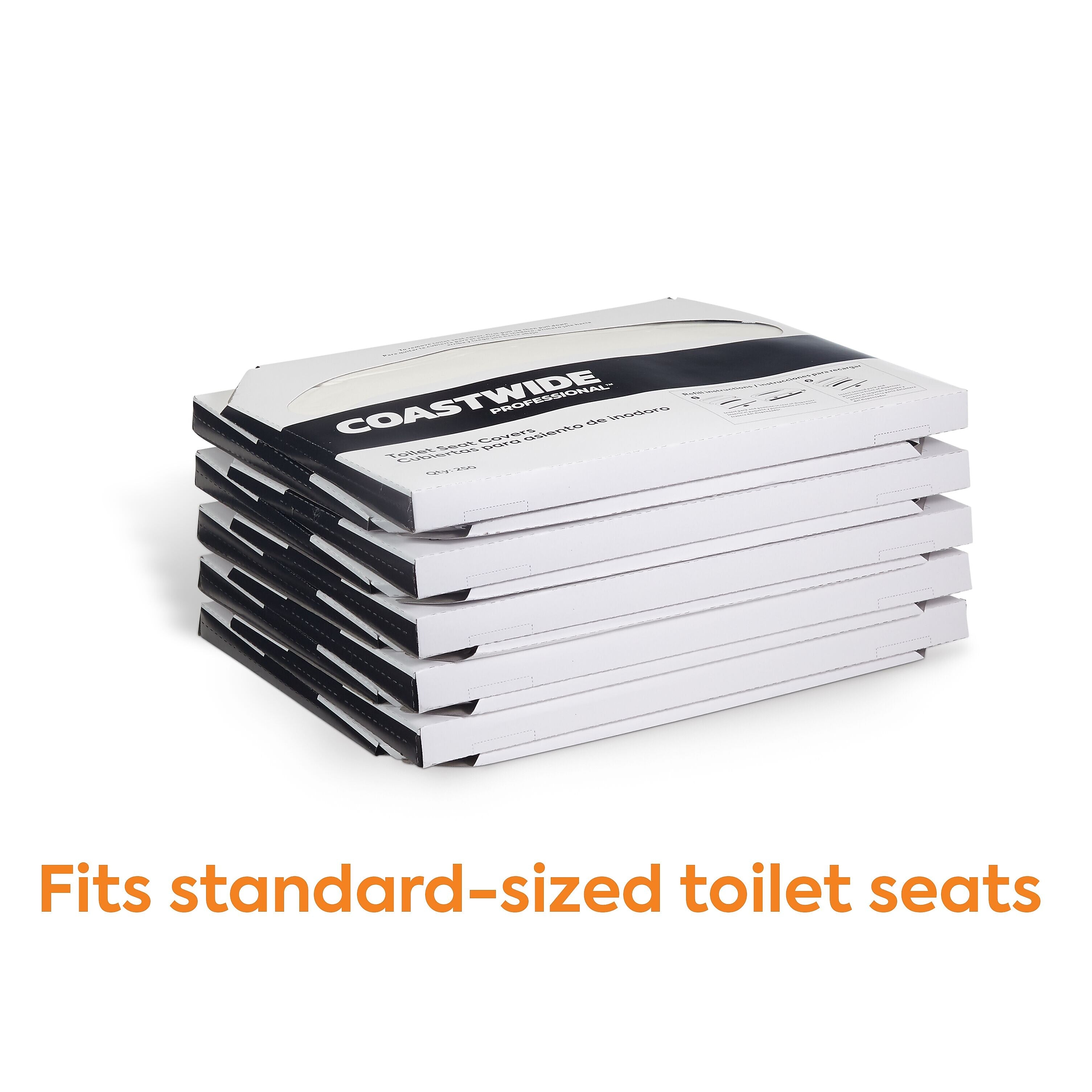 Coastwide Professional™ Toilet Seat Covers, 0.87" x 10.43", 250/Pack, 10 Packs/Carton (CW24776)
