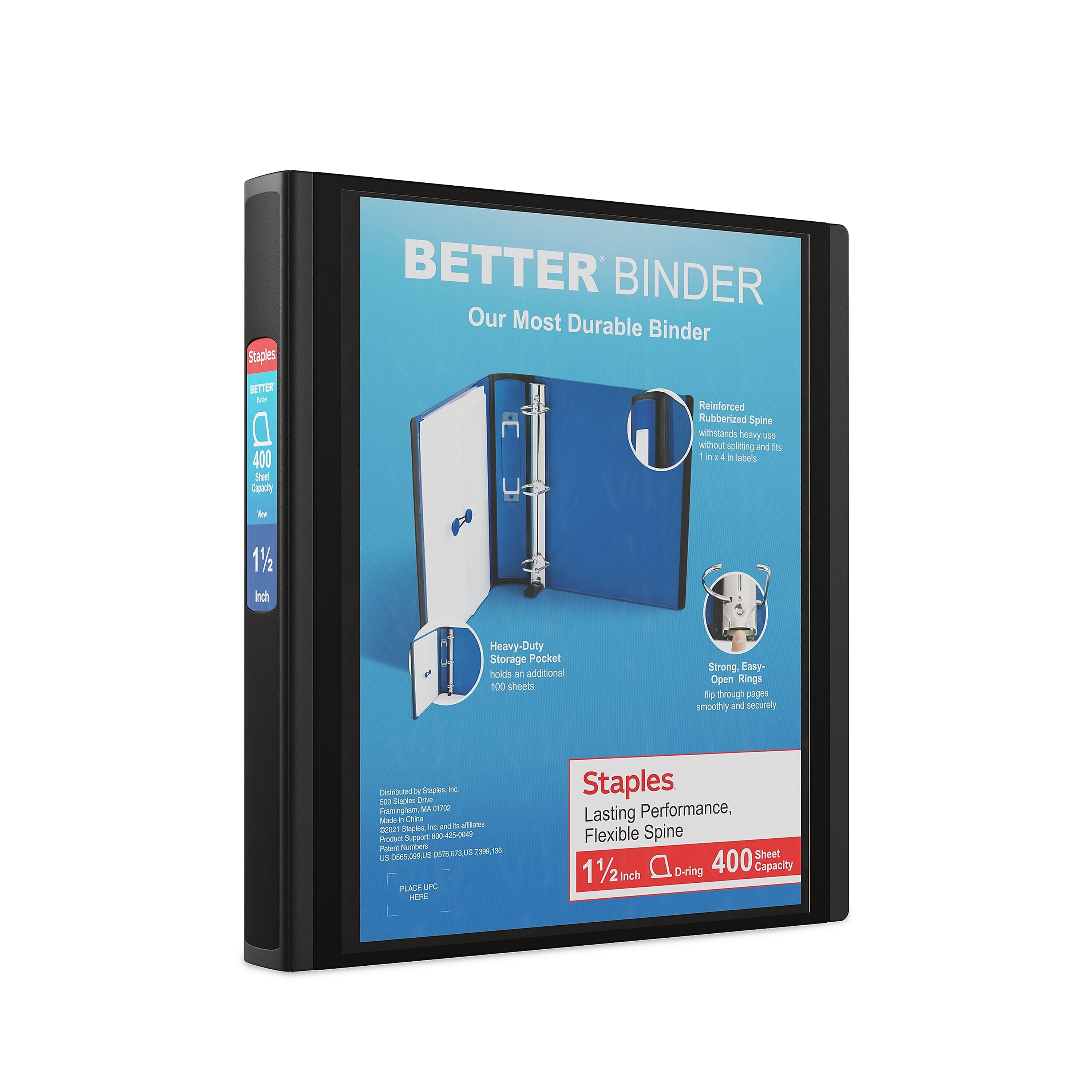 Staples 1 1/2" 3-Ring Better Binder, D-Ring, Black (ST55854-CC)