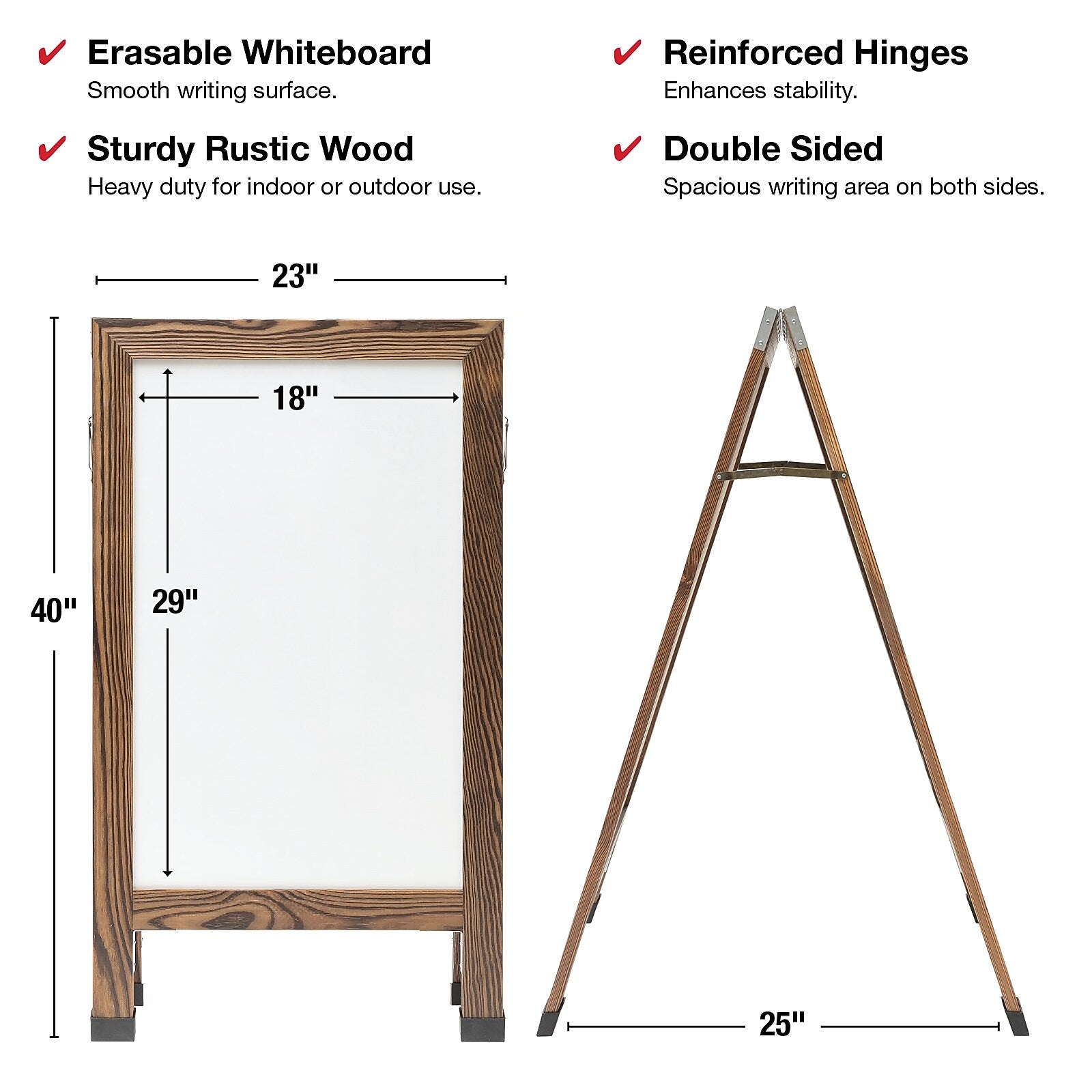 Excello Global Products Indestructible A-Frame Whiteboard, 40" x 22", Brown (EGP-HD-0538-BN)