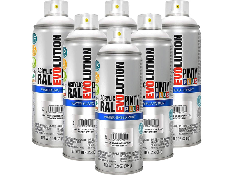 Pintyplus Evolution Water-Based Spray Paint, Traffic White, 10.9 oz., 6/Pack (NOV 885-CS)