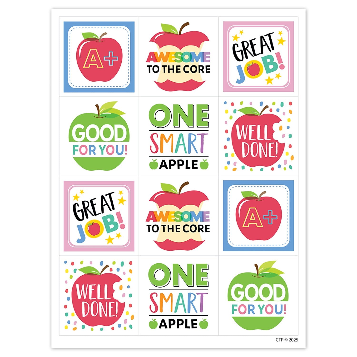 Creative Teaching Press Apple Time Apple Reward Stickers, Multicolored, 60/Pack, 6/Packs/Bundle (CTP11020-6)