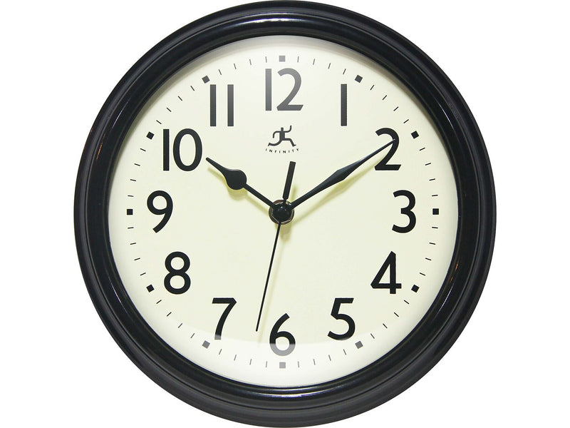 Infinity Instruments Nostalgic Wall Clock, Plastic/Glass, 9.5"Dia. (20306BK-4544)