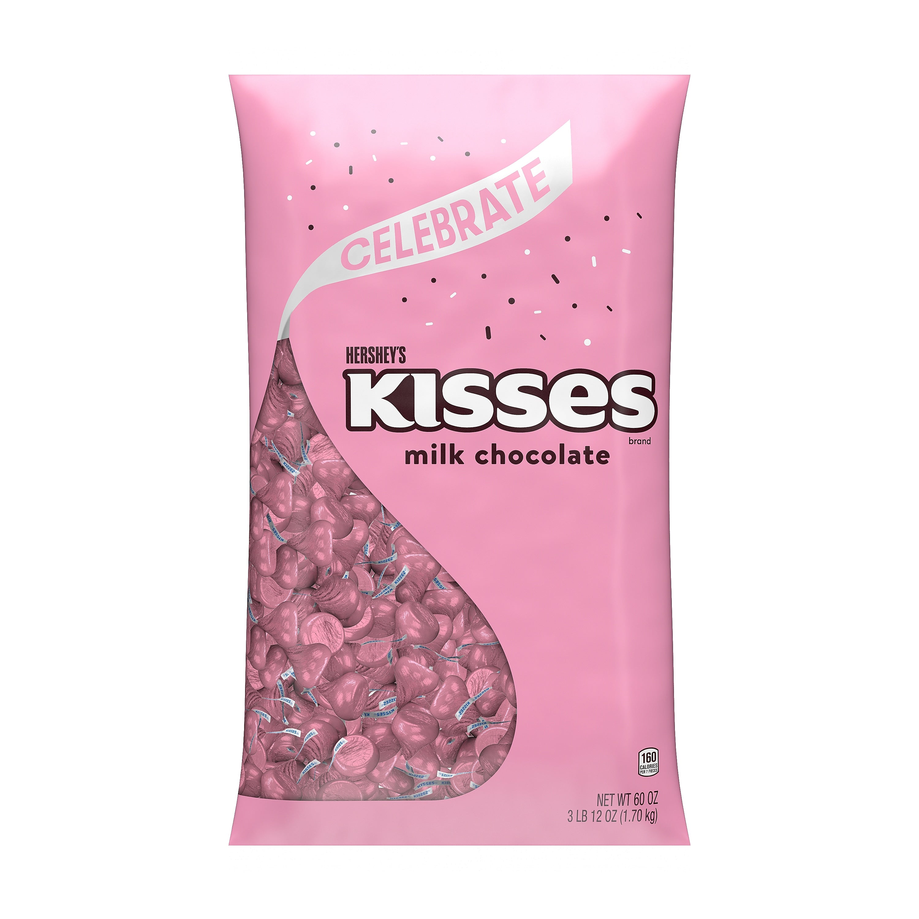 HERSHEY'S KISSES Milk Chocolate Candy Bulk Bag, Pink Foils, 60 oz., 400/Bag (HEC14209)