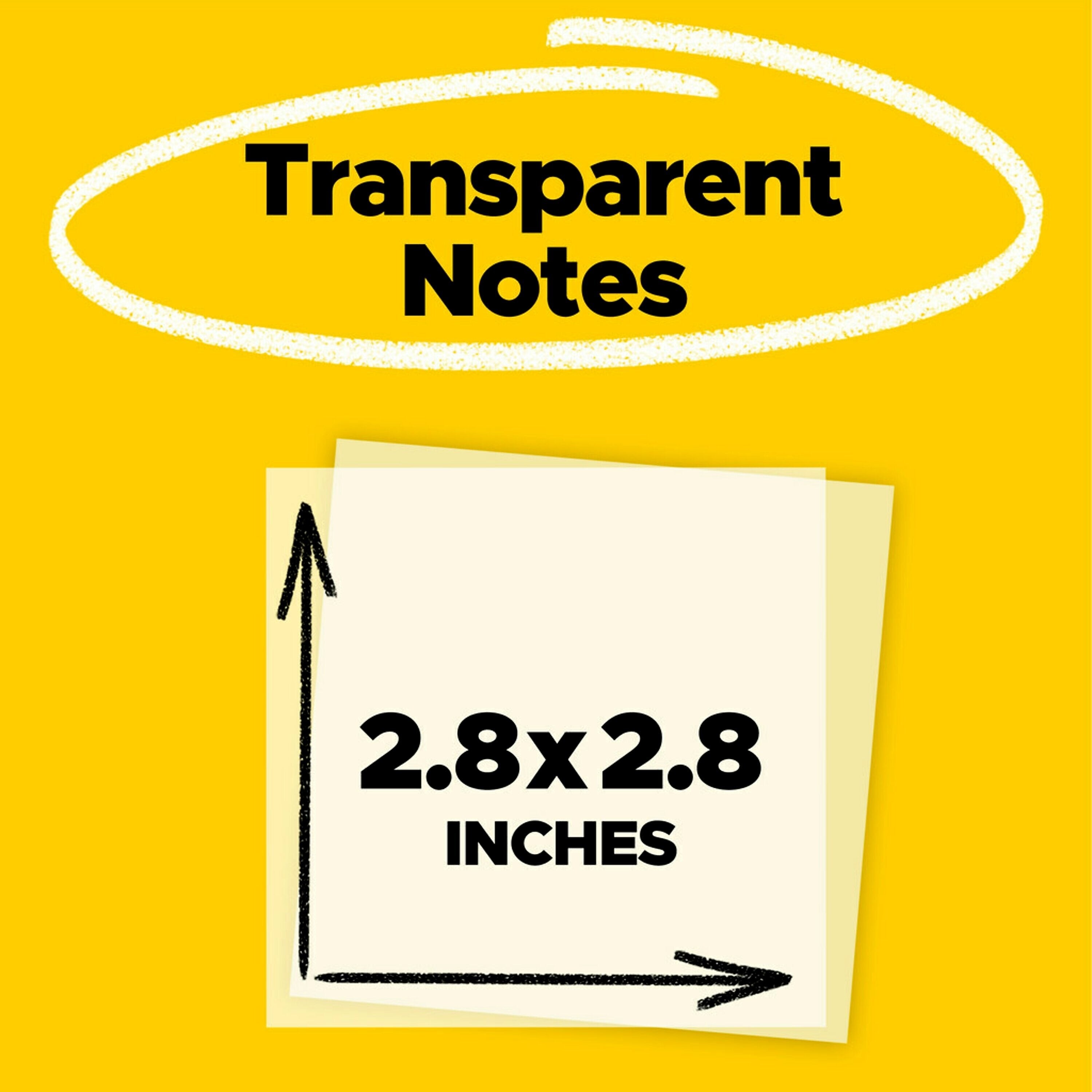 Post-it Transparent Sticky Notes, 2.8" x 2.8", Assorted Collection, 30 Sheets/Pad, 10 Pads/Pack (600-TRSPT-10P)