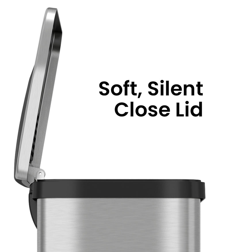 halo TapCan Stainless Steel Rectangular Pedal Sensor Trash Can with AbsorbX Odor Control System, Black Trim, 13 Gal. (TC13SB)