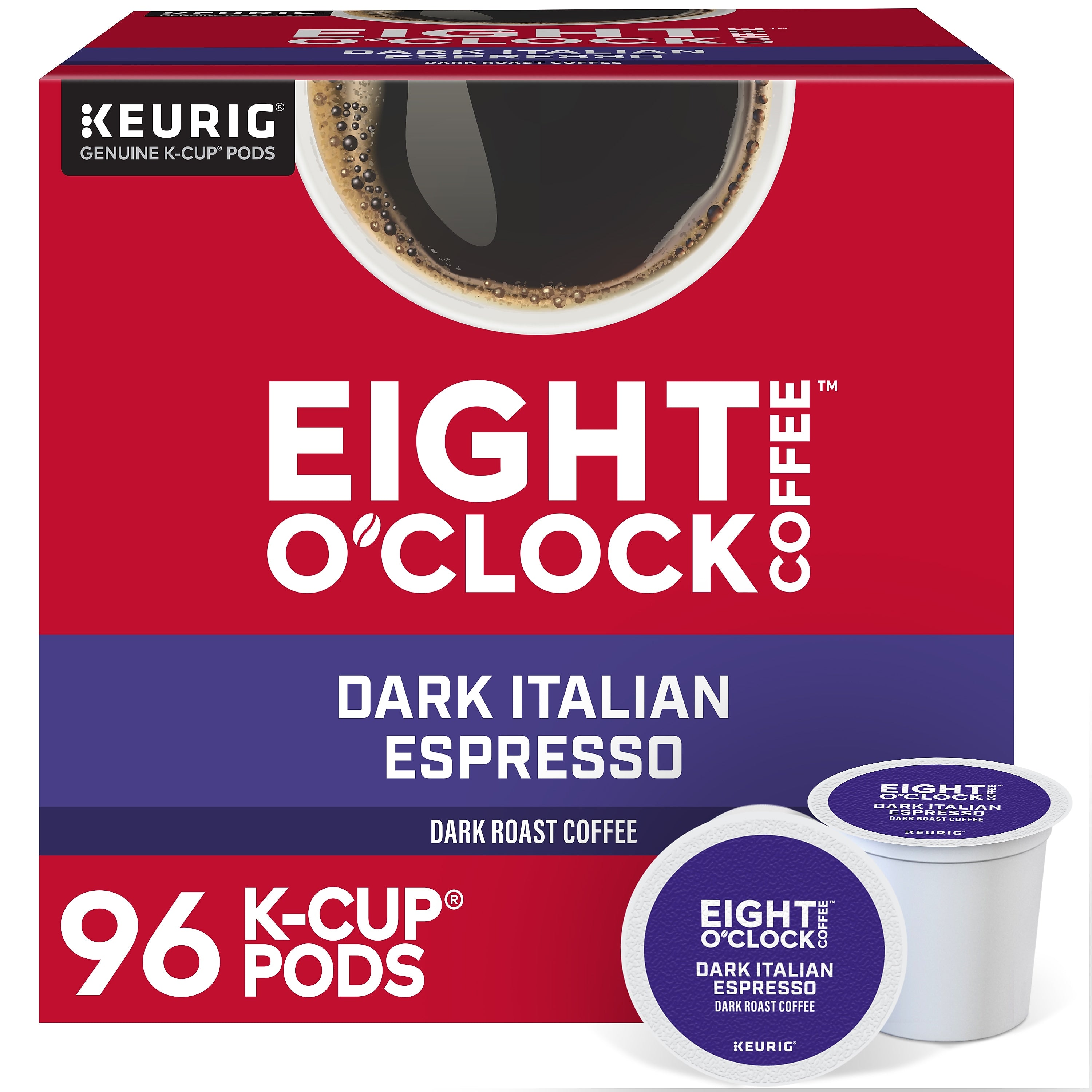 Eight O'Clock Dark Italian Espresso Coffee, Keurig K-Cup Pod, Dark Roast, 96/Carton (6408CT)