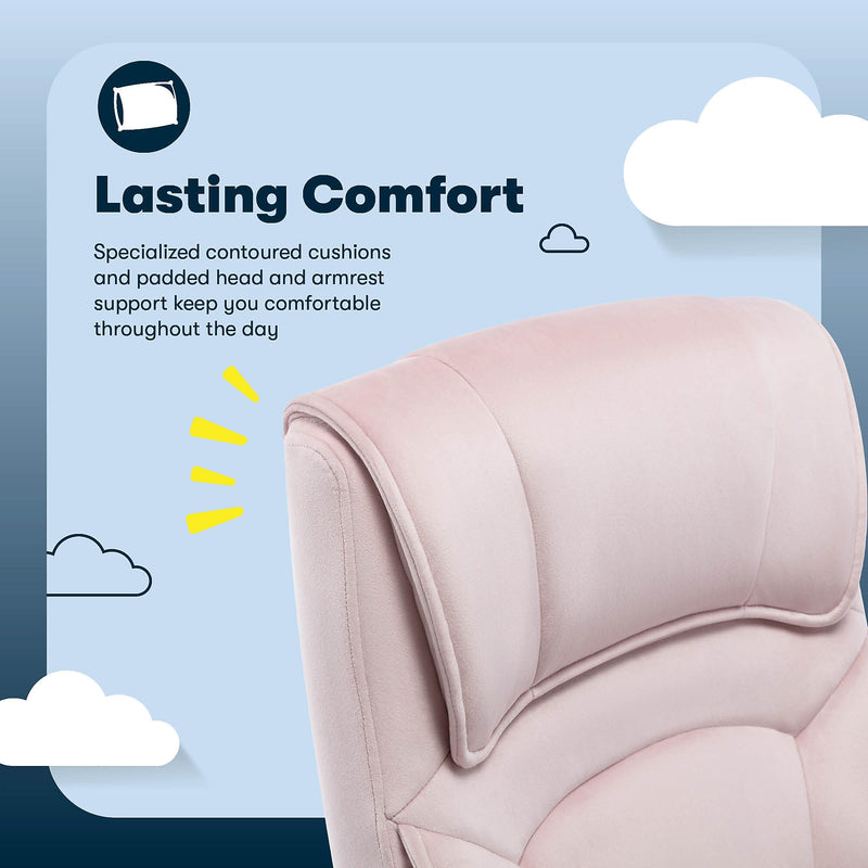 Serta Comfort Classic Ergonomic Velvet Fabric Swivel Executive Chair, Pink (CCHR10005C)