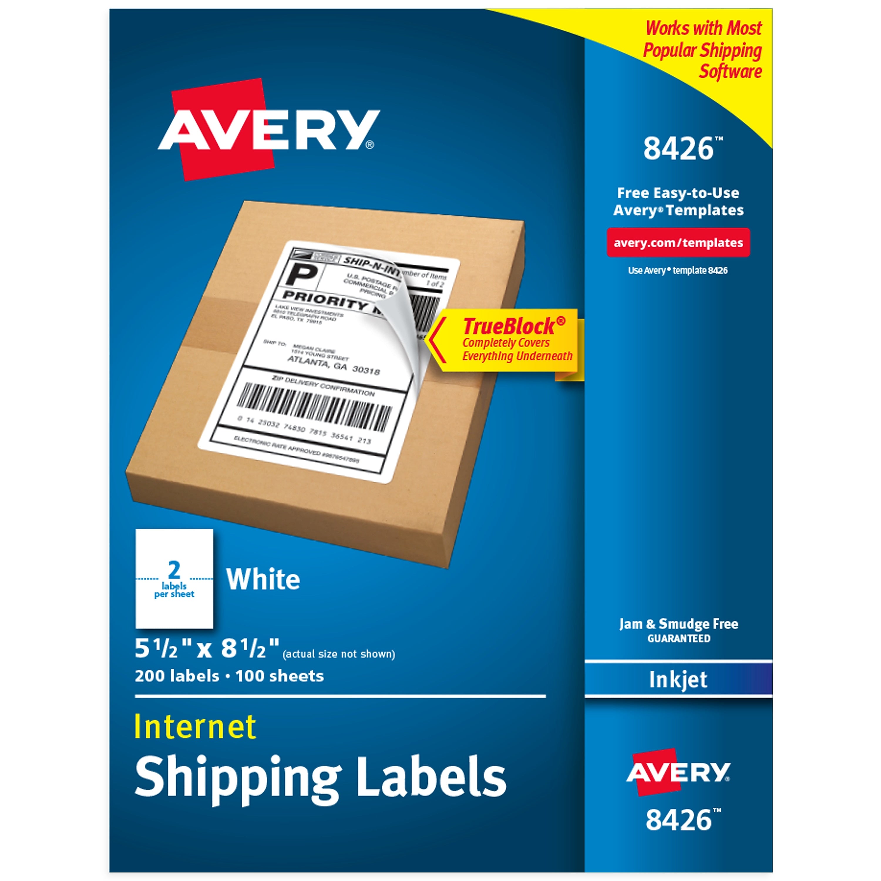Avery Inkjet Shipping Labels, 5.5" x 8.5", Matte White, 200 Labels/Box (8426)