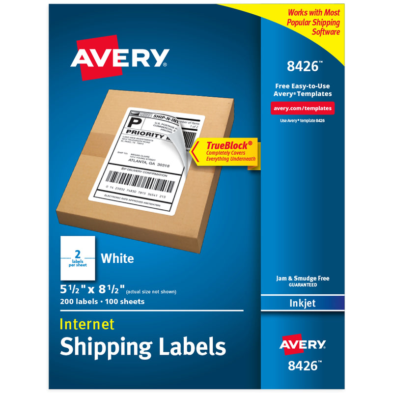 Avery Inkjet Shipping Labels, 5.5" x 8.5", Matte White, 200 Labels/Box (8426)