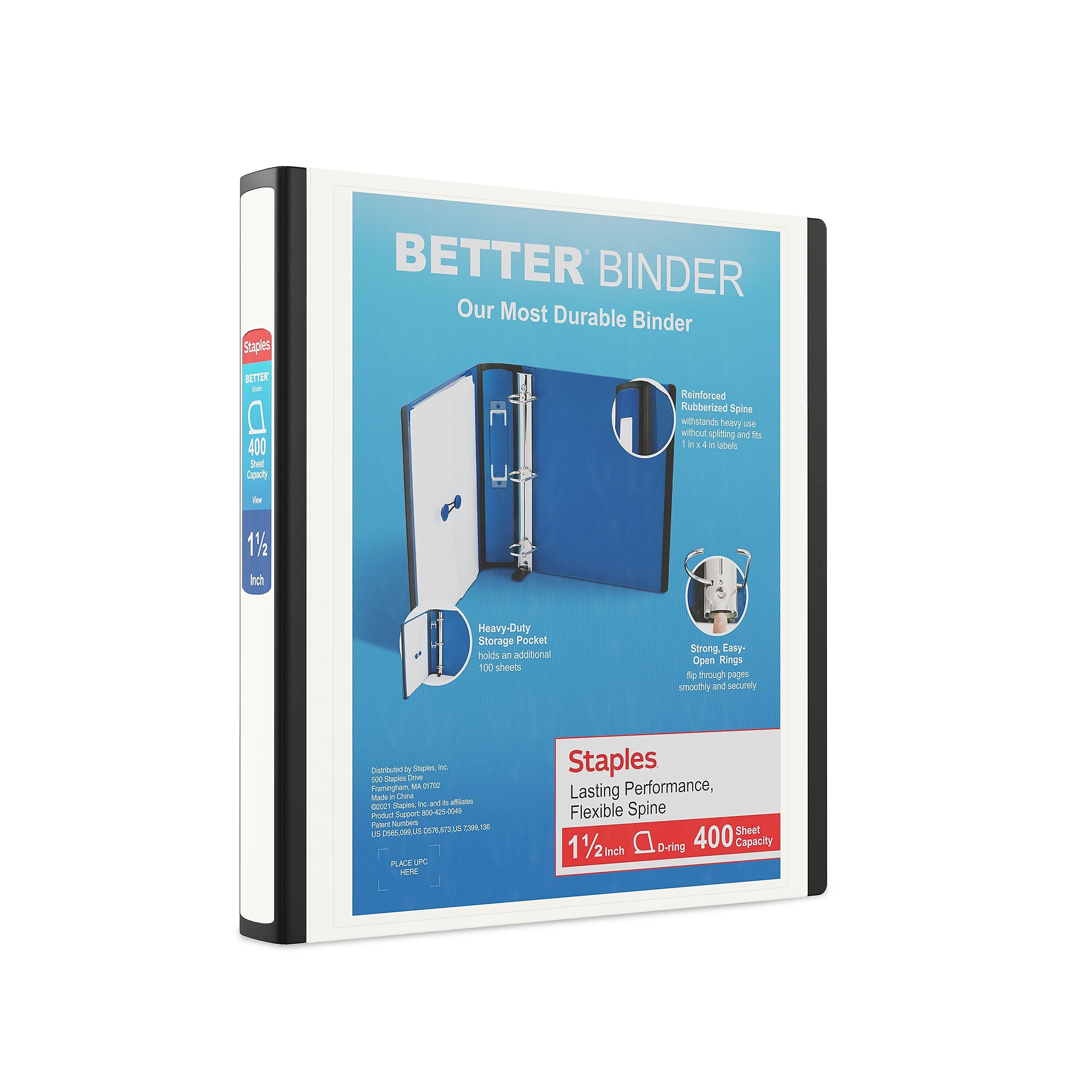 Staples 1 1/2" 3-Ring Better Binder, D-Ring, White (ST55856-CC)