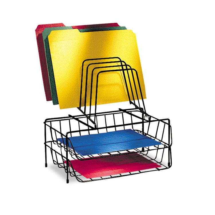 Wire Double Tray With Step File Sorter, 8 Sections, Letter Size Files, 13.88" X 10.13" X 14", Black