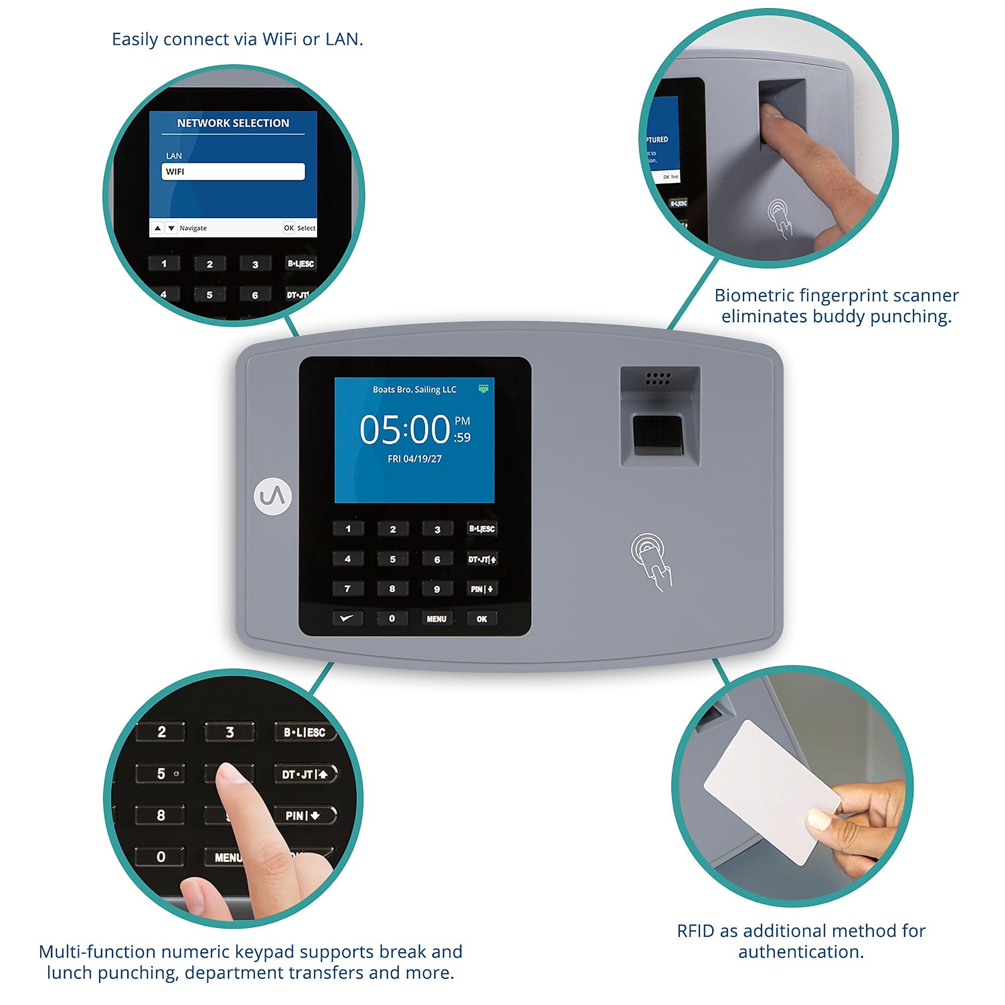 uAttend Fingerprint Time Clock System, Black/Gray (BN6500)
