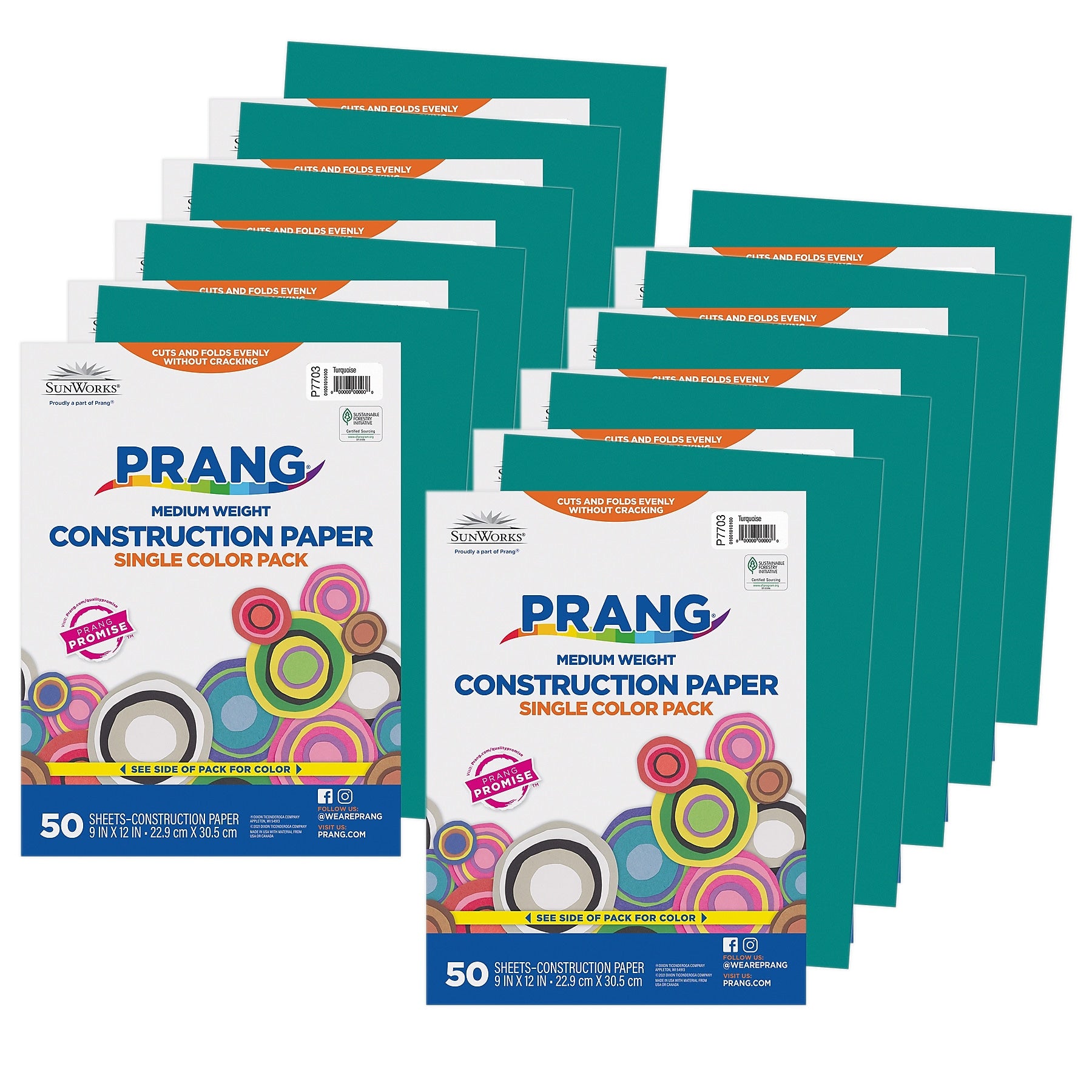 Prang 9" x 12" Construction Paper, Turquoise, 50 Sheets/Pack, 10 Packs/Bundle (PAC7703-10)