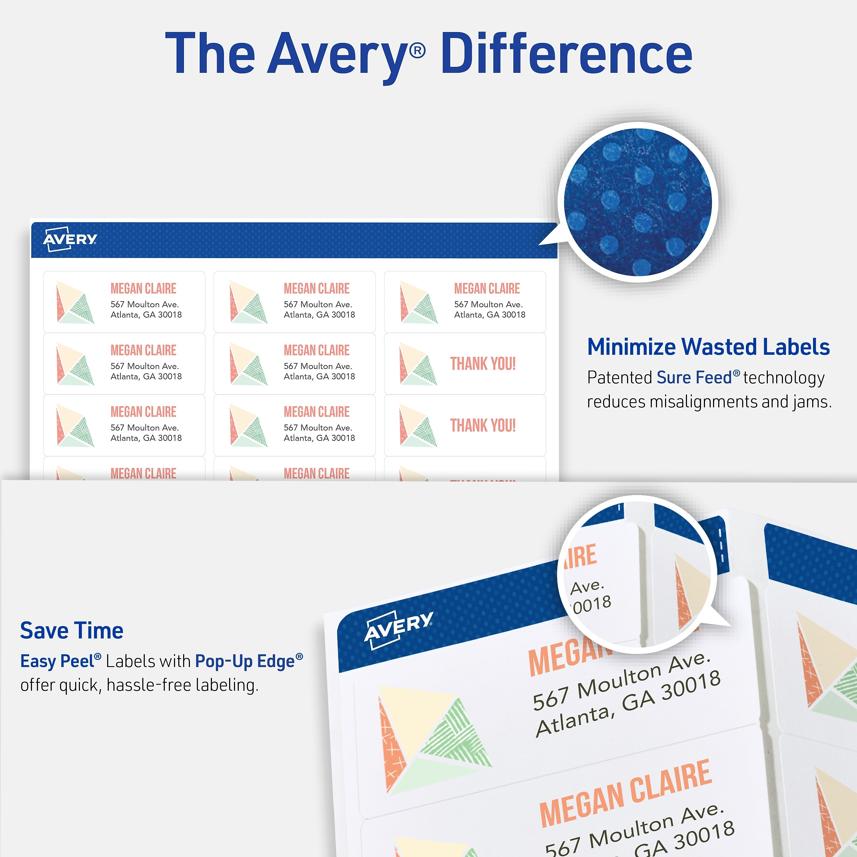 Avery Easy Peel Inkjet Address Labels, 1" x 2 5/8", Matte White, 750 Labels/Pack (8160)
