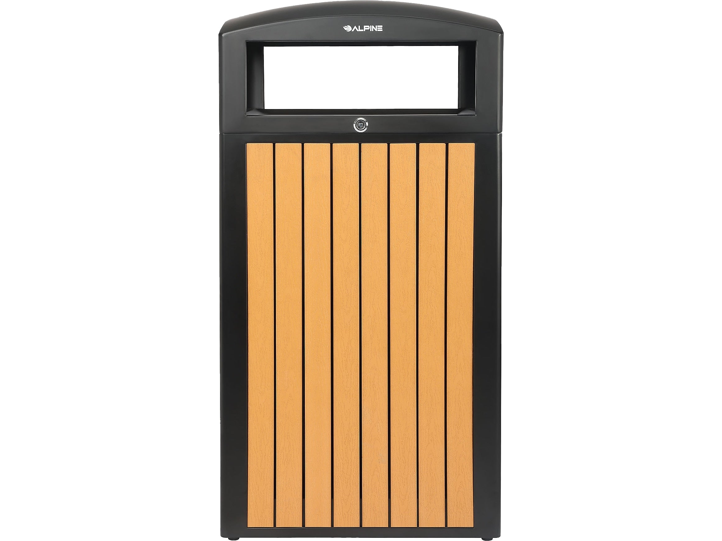 Alpine Industries Steel Outdoor Trash Can with Dome Lid, 40 Gallon, Plastic Cedar Panel (ALP471-40-WD-CD)