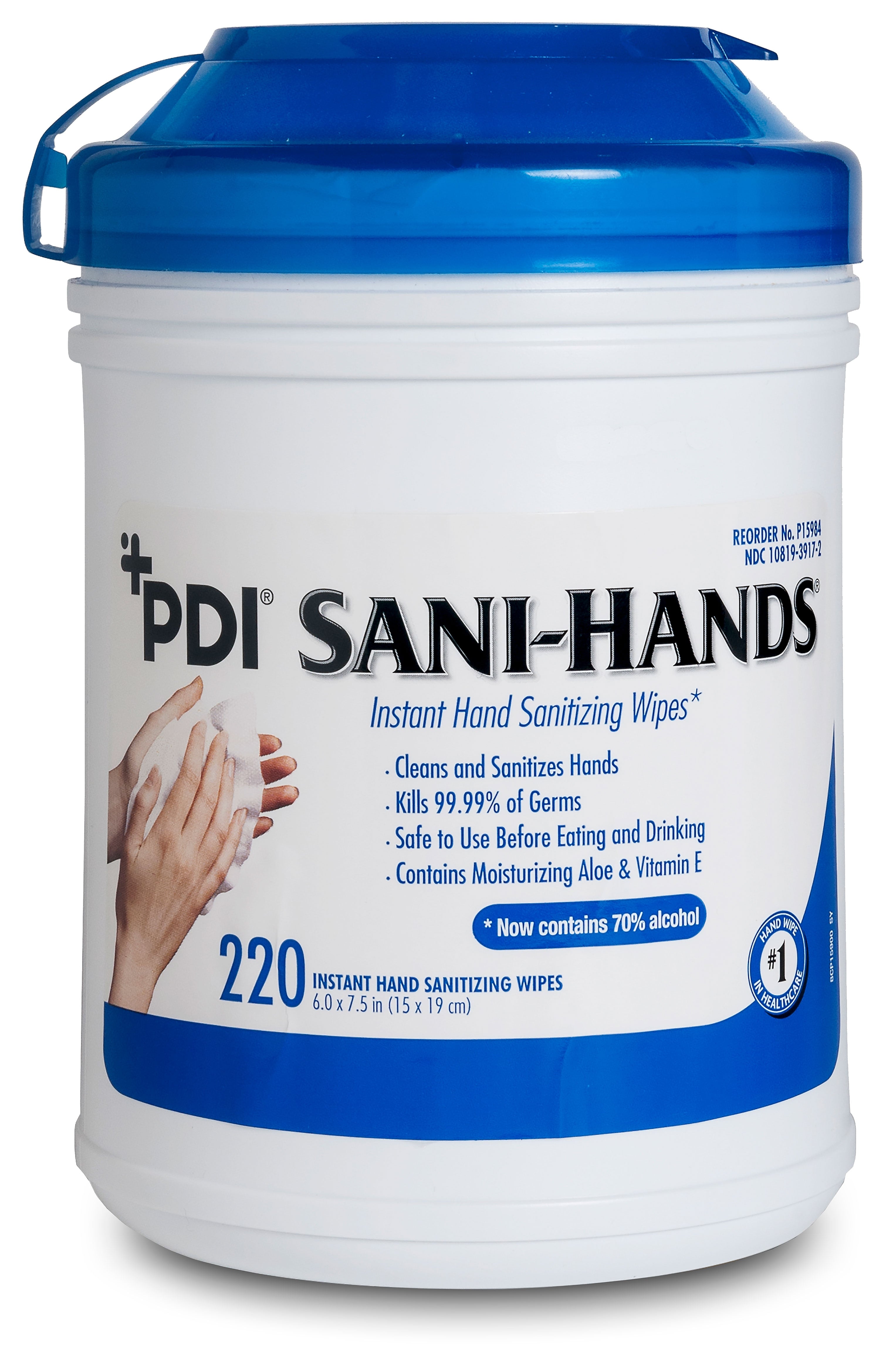 PDI Sani-Hands 70% Alcohol Hand Sanitizing Wipes, 220 Wipes/Canister, 6/Case (NPKP15984)