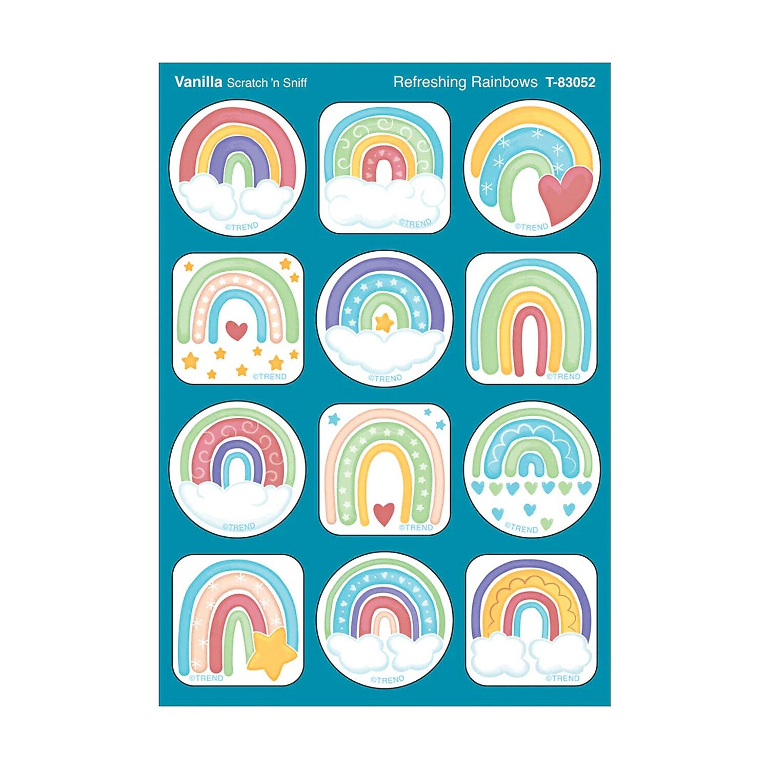 Trend Enterprises Refreshing Rainbows Vanilla Scent Scratch 'n Sniff Stinky Stickers, Multicolored, 48/Pack, 6/Packs/Bundle