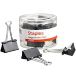 Staples Large Binder Clips, 1" Capacity, Black, 12 Clips/Pack (10669-CC)
