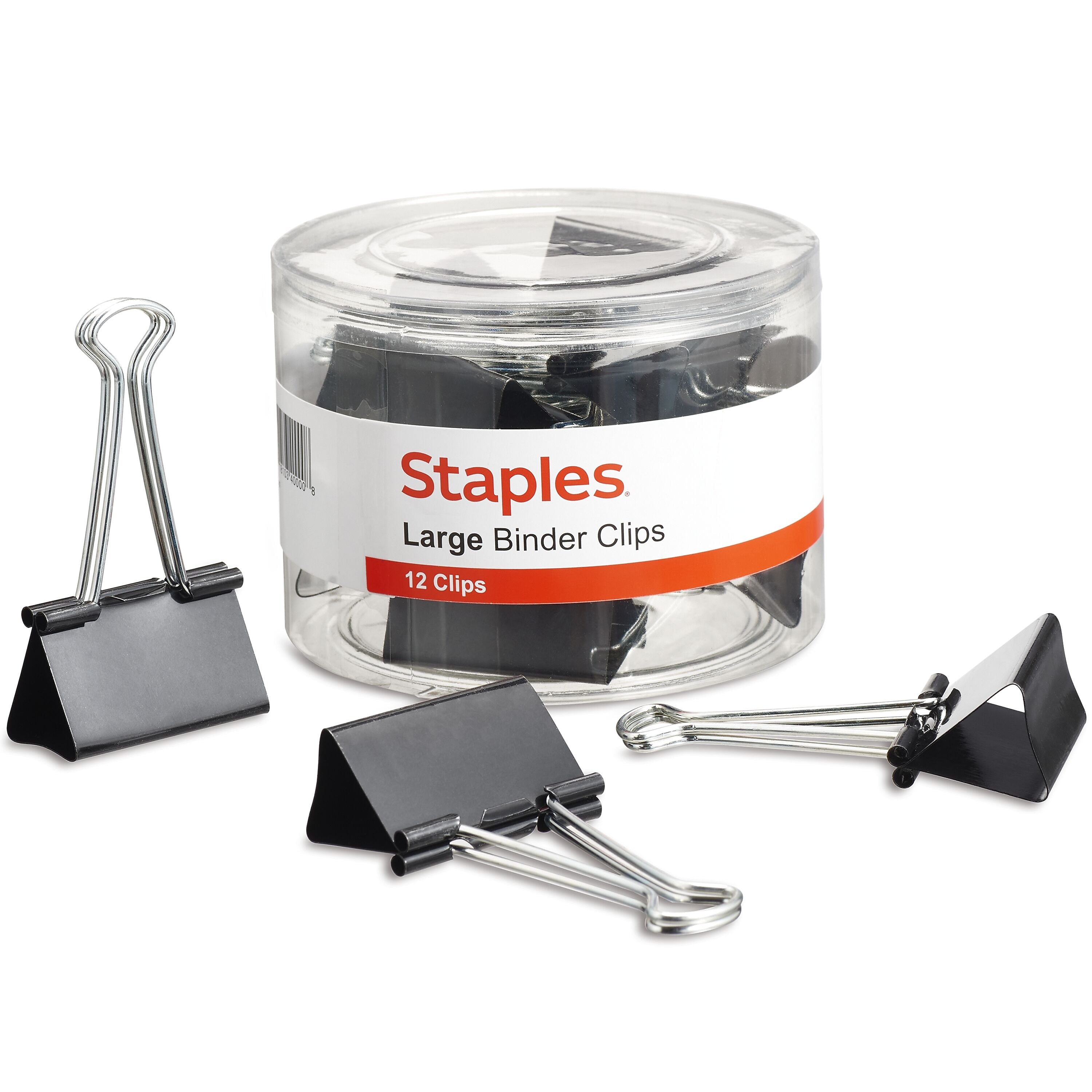 Staples Large Binder Clips, 1" Capacity, Black, 12 Clips/Pack (10669-CC)
