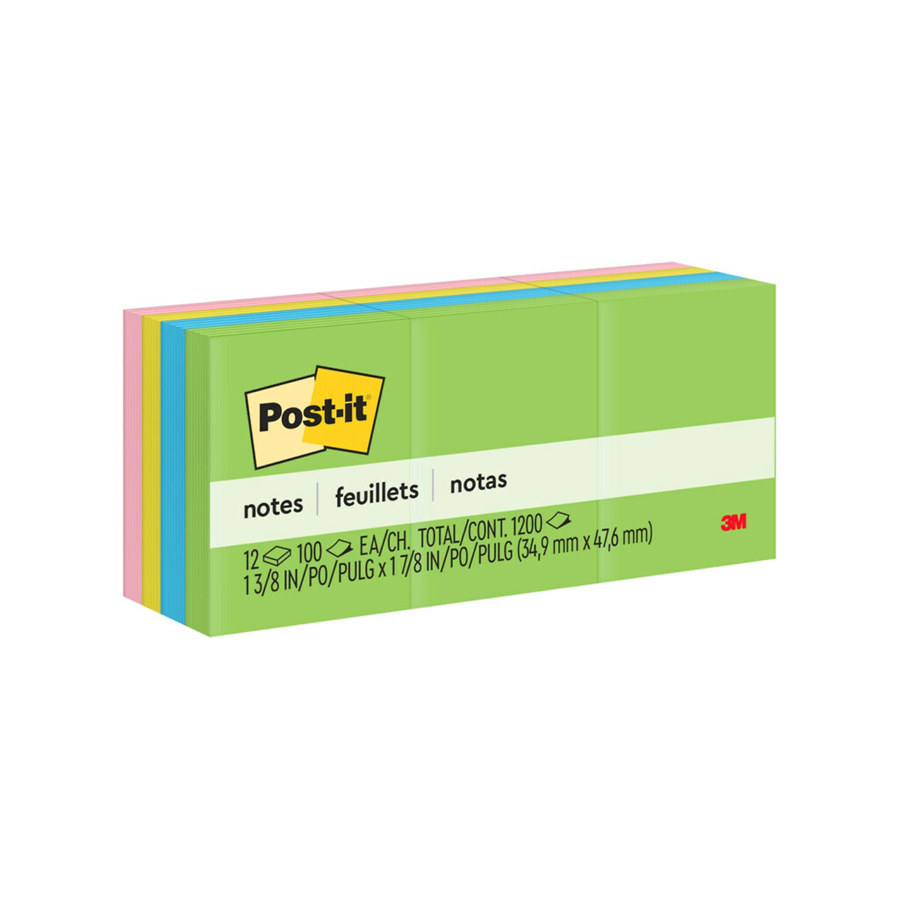 Post-it Notes, 1 3/8" x 1 7/8", Floral Fantasy Collection, 100 Sheet/Pad, 12 Pads/Pack (653AU)