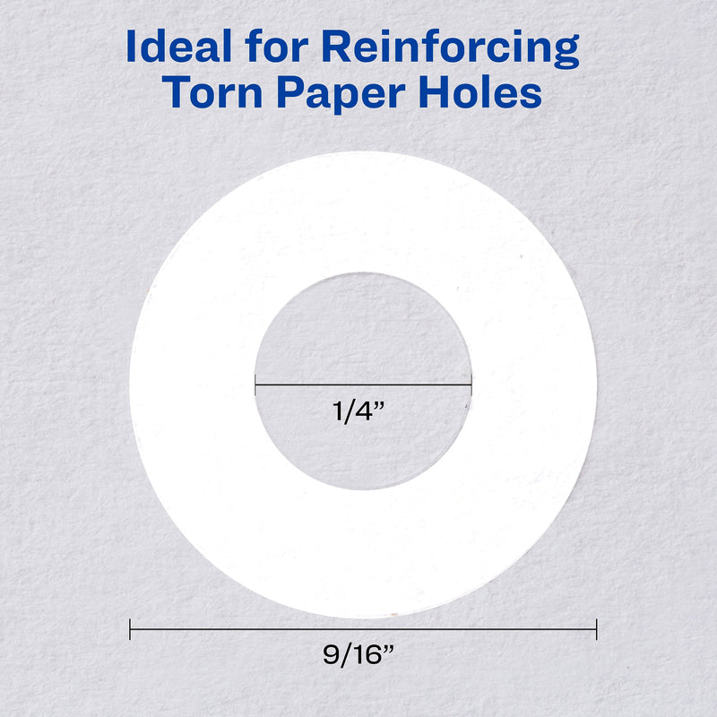 Avery Self-Adhesive Plastic Reinforcement Labels, 1/4" Diameter, Matte White, 200/Pack (13967/5729)