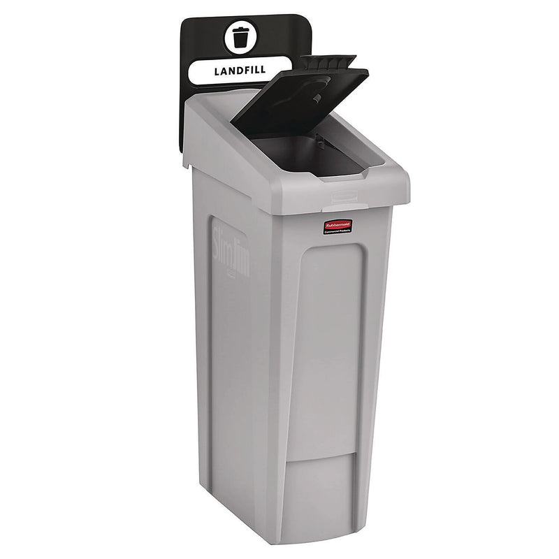 Rubbermaid Commercial Slim Jim Single-Stream Landfill Recycling Station Kit, 23 Gallon, Gray/Black (2185053)