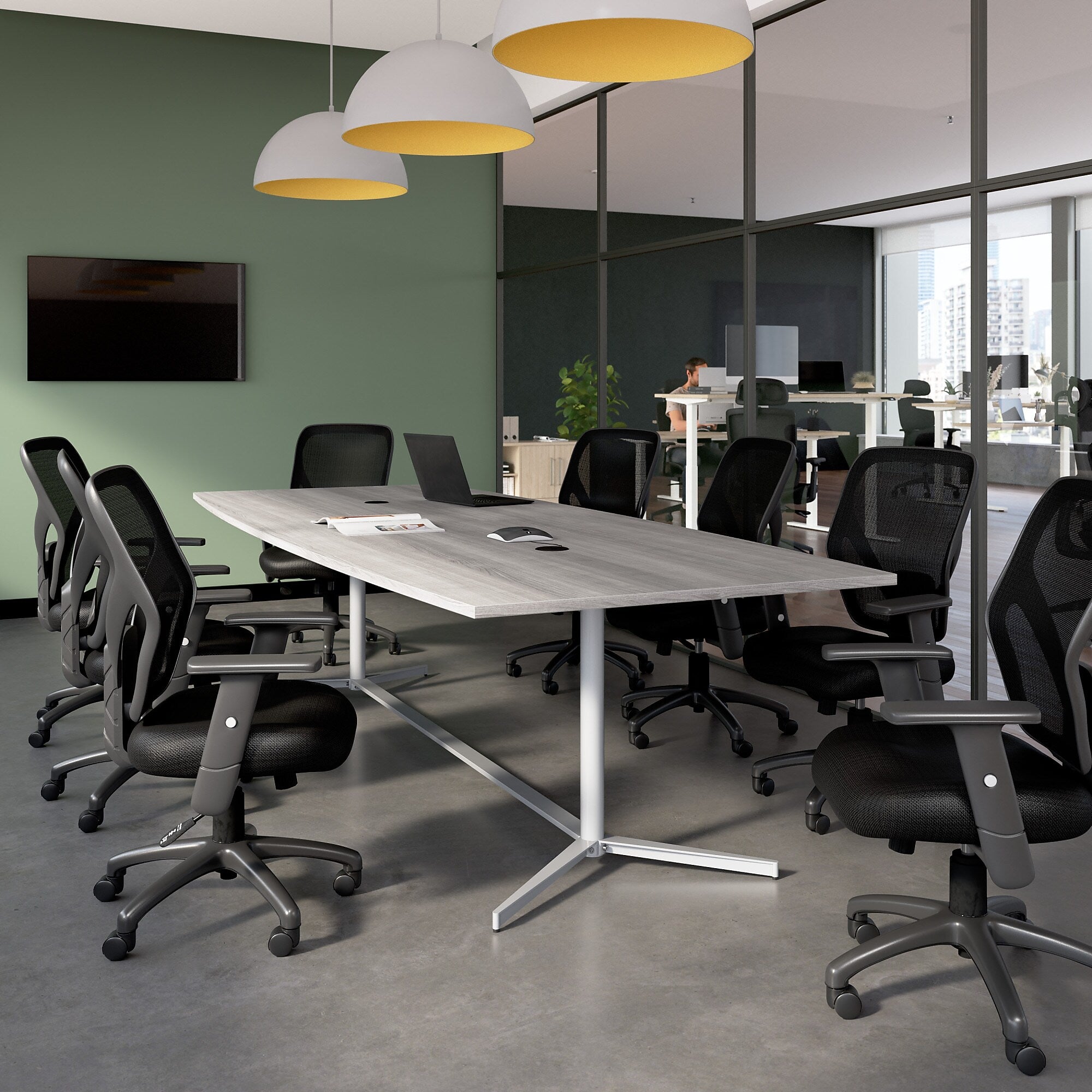 Bush Business Furniture 120W x 48D Boat Shaped Conference Table with Metal Base, Platinum Gray (99TBM120PGSVK)