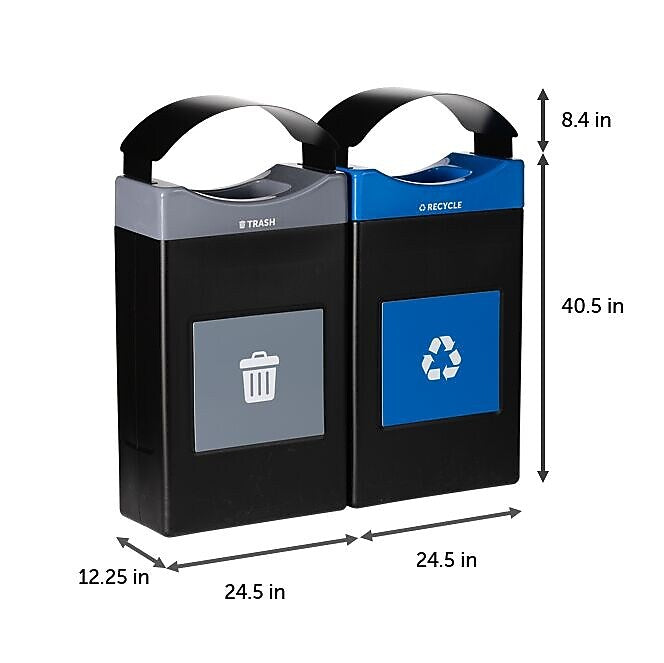 Commercial Zone Avante Series Polyethylene Dual-Stream Trash and Recycling Center, 60 Gallon, Black (787208MSA)